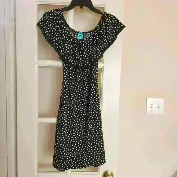 OP Ocean Pacific Black Off Shoulder Beach Vacation Dress Made in Mexico Large - Picture 1 of 9